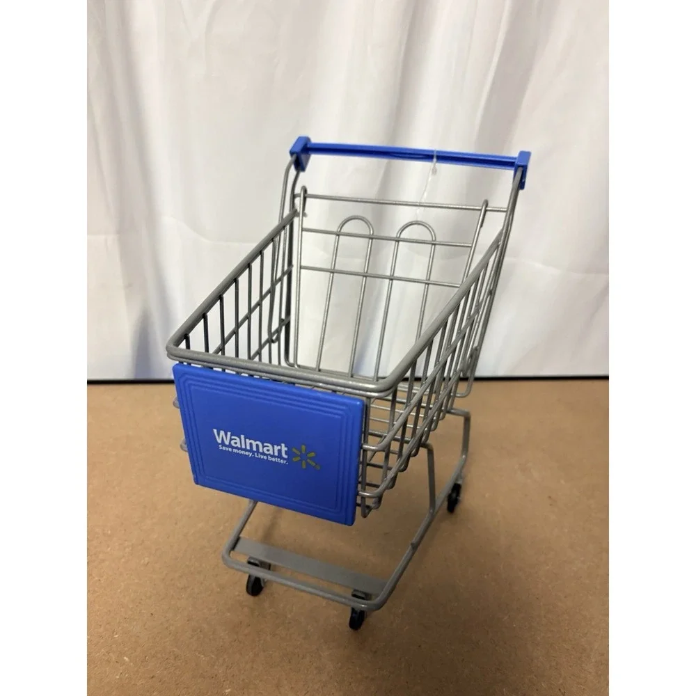 Mini Shopping Cart Walmart Toy Metal Basket w/ Wheels Desk Organizer 12